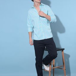 Crimsoune Club Resort Collar Slim Fit Checked Long Sleeves Casual Shirt-image-57