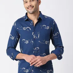 SNX Tailored Fit Typography Printed Pure Cotton Casual Shirt-image-30