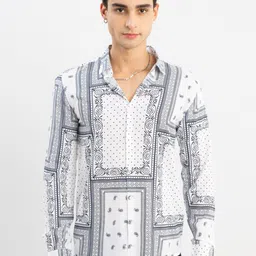Snitch White & Black Slim Fit Ethnic Motifs Printed Casual Shirt-picture-14