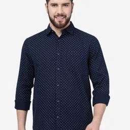 JADE BLUE Micro Ditsy Printed Slim Fit Cotton Shirt-image-65