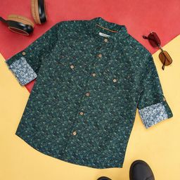Pantaloons Junior Boys Tropical Printed Band Collar Cotton Casual Shirt-picture-37