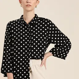 her by invictus Women Black & White Polka Dots Print Casual Shirt-picture-58