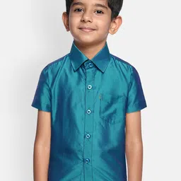 THANGAMAGAN Boys Blue Regular Fit Solid Casual Shirt-picture-55