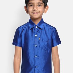THANGAMAGAN Boys Blue Original Regular Fit Solid Casual Shirt-image-81