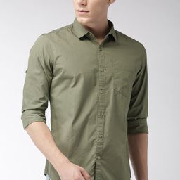 HIGHLANDER Men Olive Green Slim Fit Solid Casual Shirt-picture-21