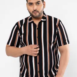 Instafab Plus Size Men Black & White Classic Striped Casual Shirt-22