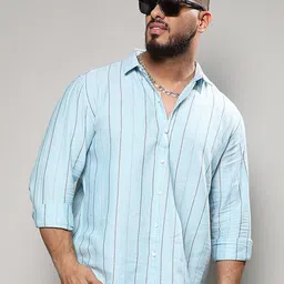 Instafab Plus Classic Vertical Striped Spread Collar Cotton Casual Shirt-image-40