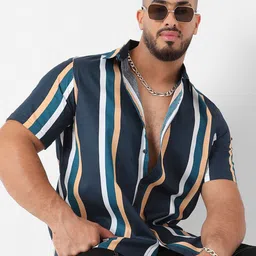 Instafab Plus Plus Size Classic Fit Vertical Striped Casual Cotton Shirt-image-77