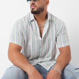 Instafab Plus Classic Striped Spread Collar Cotton Casual Shirt-picture-57