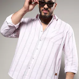 Instafab Plus Plus Size Classic Fit Vertical Striped Casual Cotton Shirt-image-90