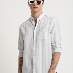 THE BEAR HOUSE Striped Slim Fit Cotton Linen Shirt-picture-0