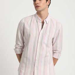 THE BEAR HOUSE Slim Fit Vertical Striped Button-Down Collar Cotton Linen Casual Shirt-image-22