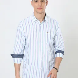 URBARO Smart Slim Fit Vertical Stripes Cotton Linen Casual Shirt-image-27