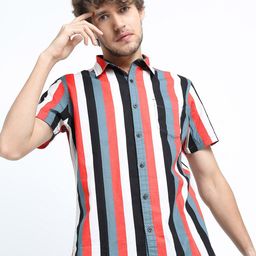 LOCOMOTIVE Men Multicoloured Slim Fit Multi Stripes Striped Casual Shirt-picture-0