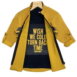 CHARCHIT Boys Mustard Yellow Regular Fit Printed Cotton Blend Casual Shirt with T-Shirt-image-70