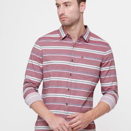 WROGN Men Red Horizontal Stripes Striped Slim Fit Cotton Casual Shirt-image-55