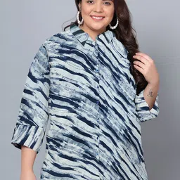 Indietoga Plus Size Classic Abstract Printed Longline Casual Shirt-9