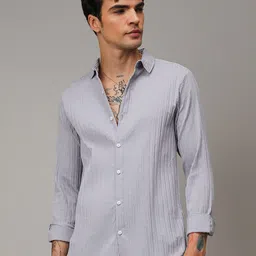 Campus Sutra Self-Design Striped Shirt-image-95