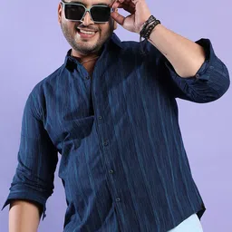 Instafab Plus Classic Vertical Striped Spread Collar Cotton Casual Shirt-image-83