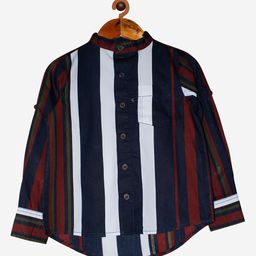 KiddoPanti Boys Navy Blue Opaque Striped Casual Shirt-image-13