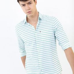 HIGHLANDER Men White Slim Fit Horizontal Striped Casual Shirt-image-47