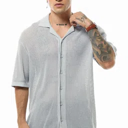 Bewakoof Men Semi Sheer Texture Oversized Shirt-picture-10