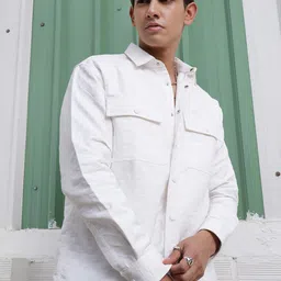 LOCOMOTIVE Men Premium Dobby Textured Solid Utility Pocket Regular Shirt-image-60