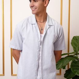 LOCOMOTIVE Premium Cotton Linen Waffle Textured Cuban Collar Relaxed Shirt-image-97