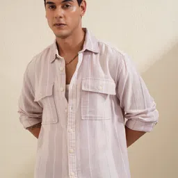LOCOMOTIVE Men Striped Pocket Detailing Oversized Fit Casual Shirt-image-10