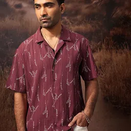 LOCOMOTIVE Men Premium Crushed Textured Printed Cuban Collar Relaxed Shirt-image-87