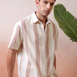 LOCOMOTIVE Premium Cotton Linen Striped Oversized Fit Shirt-image-20