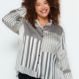 Trendyol Plus Size Vertical Striped Spread Collar Casual Shirt-image-30