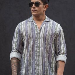 Powerlook Men Cuban Collar Abstract Printed Cotton Casual Shirt-image-32