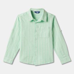 R&B Boys Vertical Striped Spread Collar Roll Up Sleeves Cotton Casual Shirt-image-30
