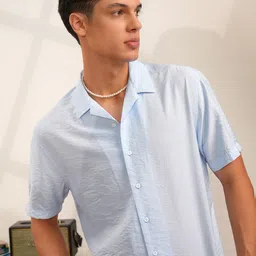 LOCOMOTIVE Premium Crushed Textured Solid Cuban Collar Relaxed Shirt-image-73