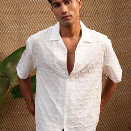 Locomotive Premium Men Popcorn Jacquard Cuban Collar Oversized Shirt-image-116