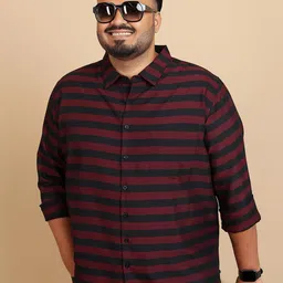 HIGHLANDER Plus Size Horizontal Stripes Casual Shirt-image-76