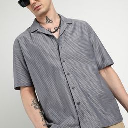 Campus Sutra Men Comfort Cuban Collar Honeycomb Textured Oversized Casual Shirt-image-96