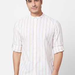 Parx Slim Fit Striped Mandarin Collar Cotton Casual Shirt-image-56