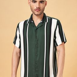 People Slim Fit Striped Cuban Collar Casual Shirt-picture-5