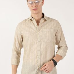 Thomas Scott Men Classic Fit Cutaway Collar Vertical Striped Linen Casual Shirt-image-80