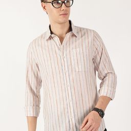 Thomas Scott Men Classic Spread Collar Vertical Striped Linen Casual Shirt-image-42
