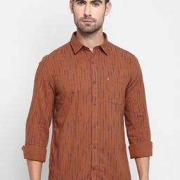 Turtle Men Brown Slim Fit Opaque Striped Casual Shirt-image-50