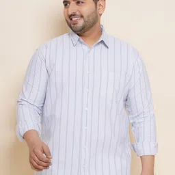John Pride Plus Size Vertical Stripes Oxford Pure Cotton Casual Shirt-44