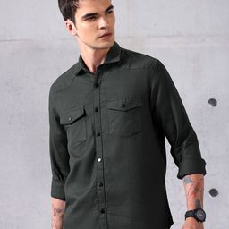 Beyoung Waffle Self Design Spread Collar Cotton Relaxed Fit Casual Shirt-image-35