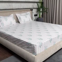 URBAN SPACE Rust White Floral Cotton 200 TC Queen Bedsheet With 2 Pillow Cover-picture-13