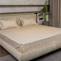 URBAN SPACE Brown & White Printed Cotton 200 TC Single Bedsheet With 2 Pillow Covers-image-97