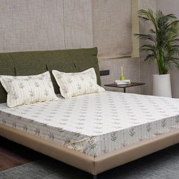 URBAN SPACE Pink & White Floral Printed Cotton 200 TC Single Bedsheet With 2 Pillow Covers-image-38