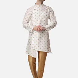 ROYAL KURTA Asymmetric Ethnic Motifs Printed Mandarin Collar Kurta with Trousers-image-68