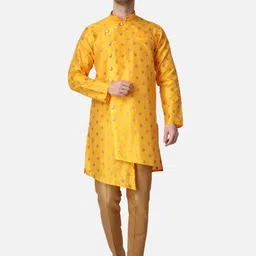 ROYAL KURTA Woven Design Asymmetric Angrakha Kurta with Trousers-image-12